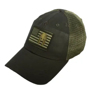 Spartan-US Flag Patch - Vintage Olive Mesh Hat