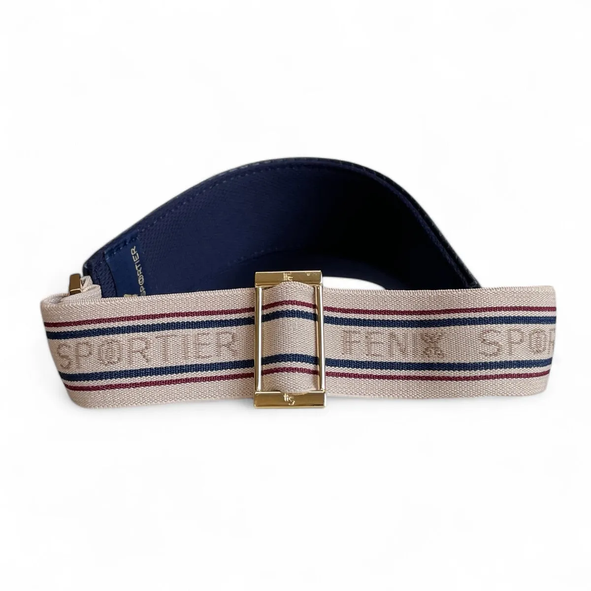 The Leather Visor - Navy Basketweave, Varsity Striped Elastic & Gold