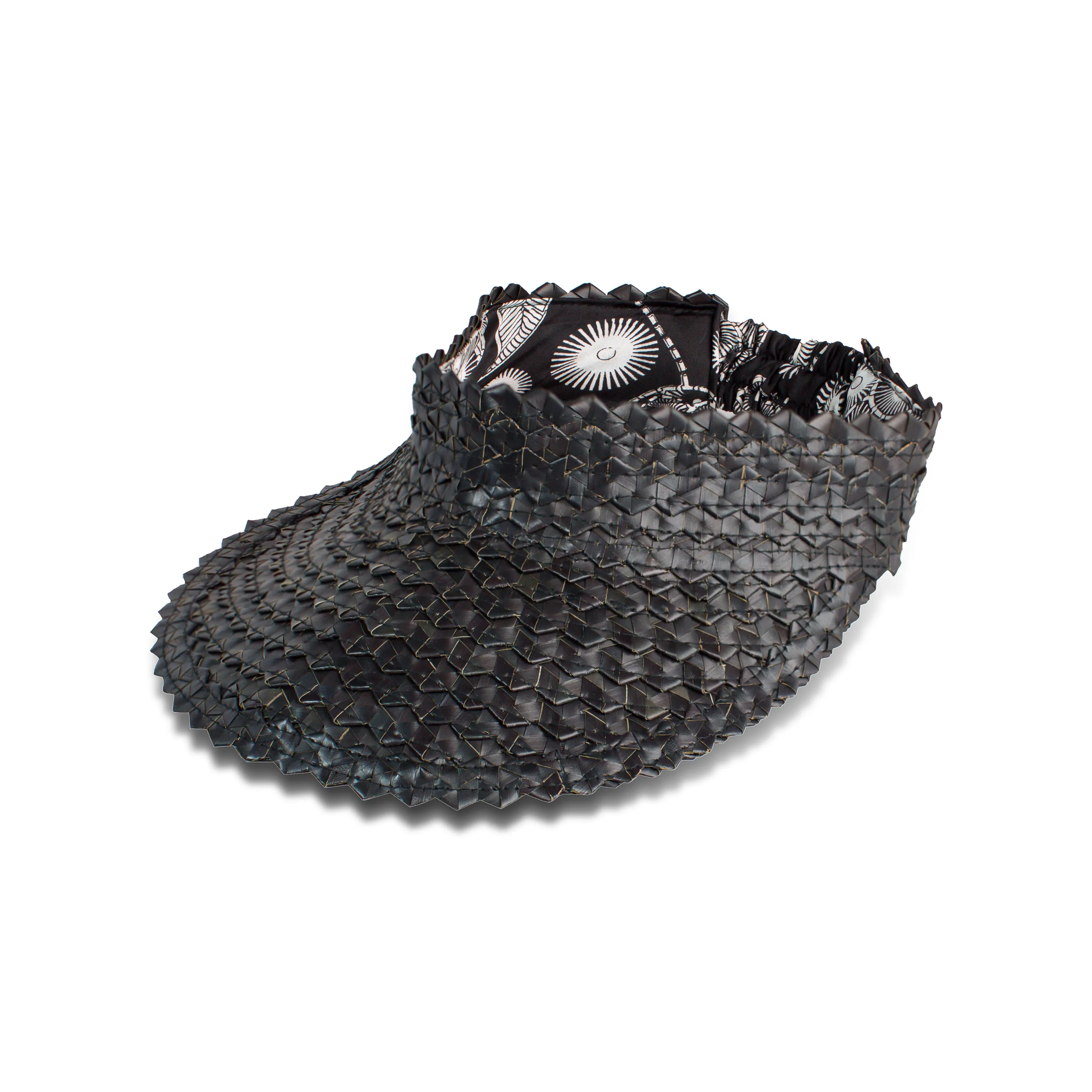 Tide Black - Silk African Print Rattan Visor