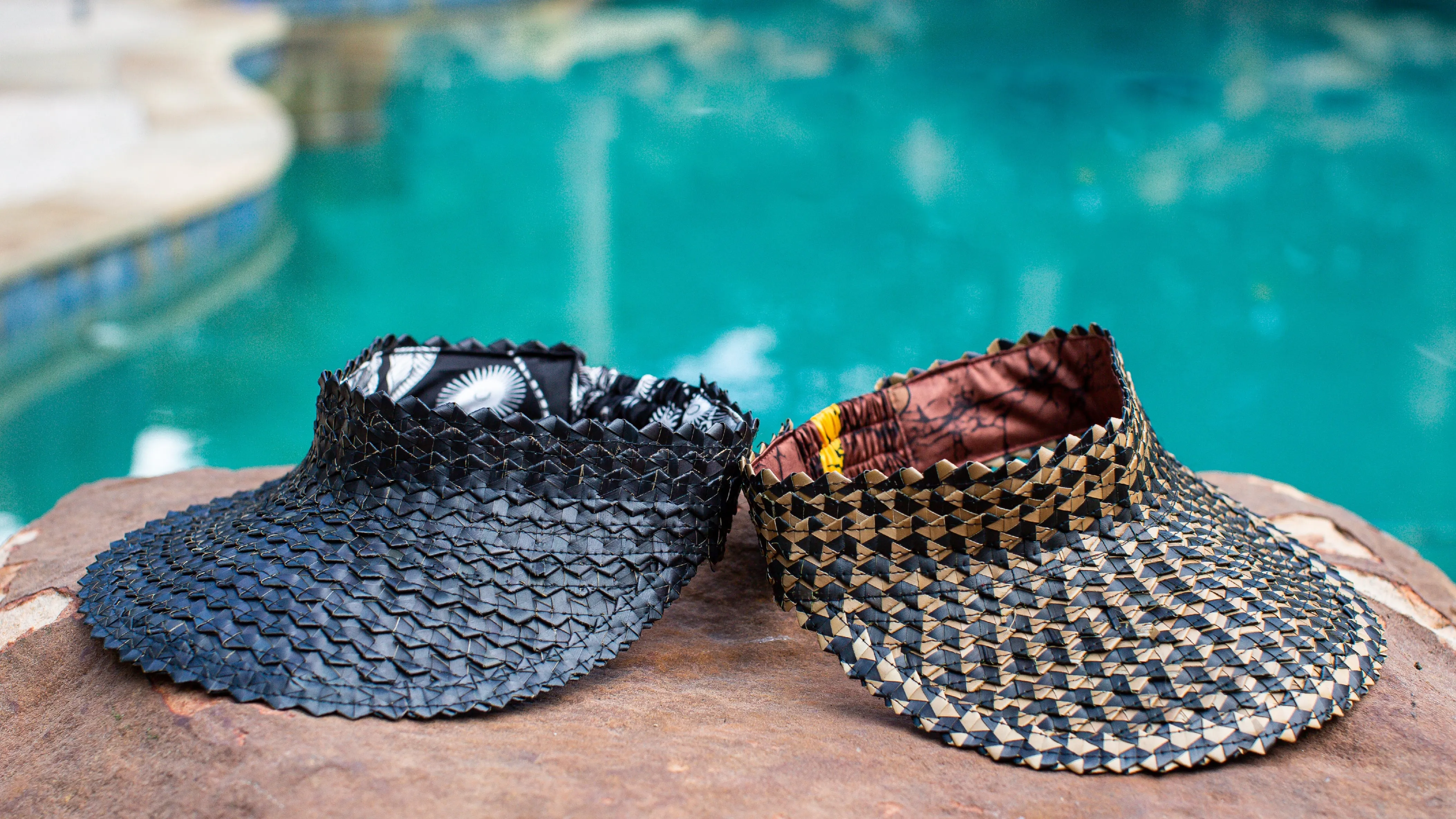 Tide Black - Silk African Print Rattan Visor