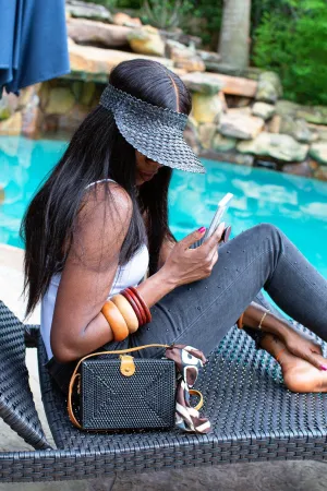 Tide Black - Silk African Print Rattan Visor