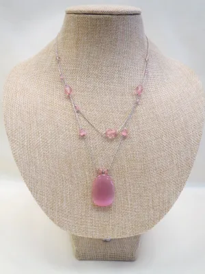 Treska | Pink Crystal Silver Chain Necklace