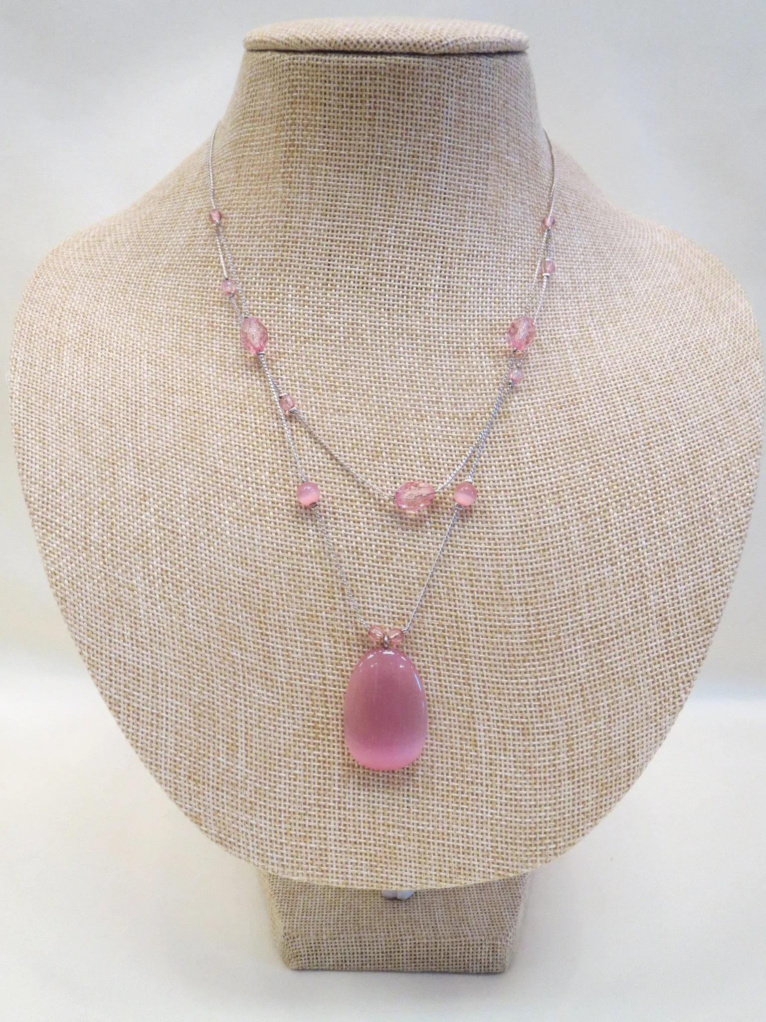 Treska | Pink Crystal Silver Chain Necklace