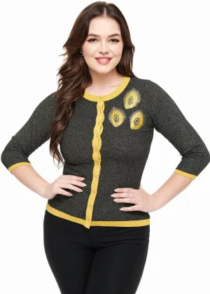 Unique Vintage Bookworm Peacock 40's Cardigan Black Gold
