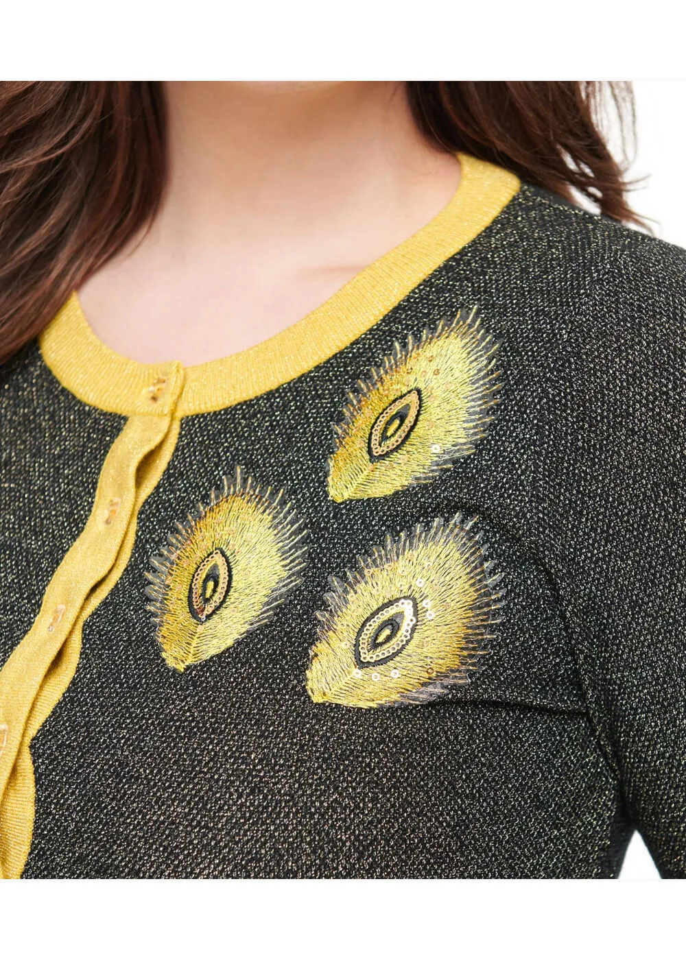 Unique Vintage Bookworm Peacock 40's Cardigan Black Gold
