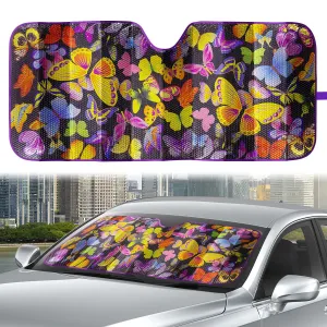 Universal Sun Shade Sedan SUV Hatchback Liftback Purple Butterfly 63'' x 28.5''