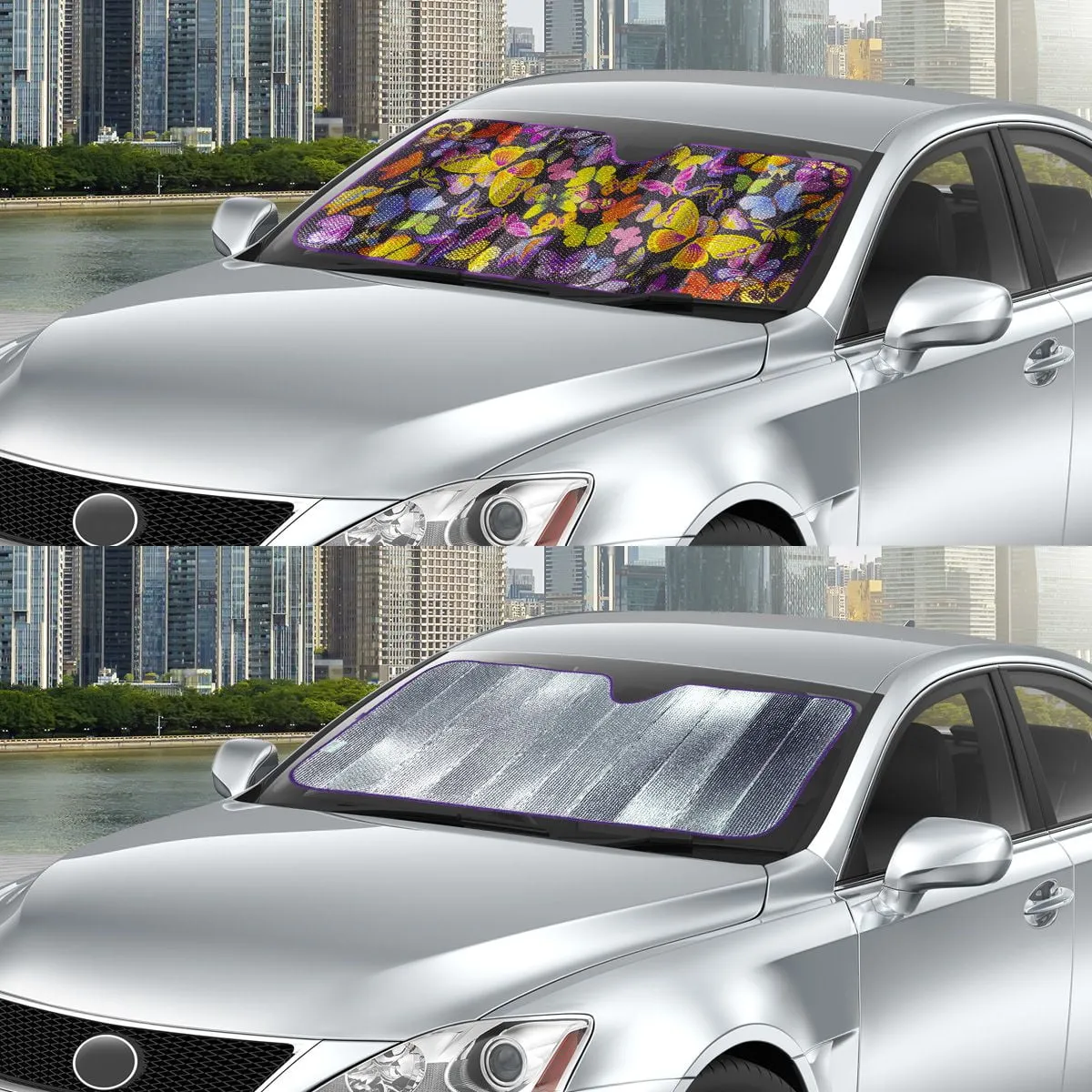 Universal Sun Shade Sedan SUV Hatchback Liftback Purple Butterfly 63'' x 28.5''