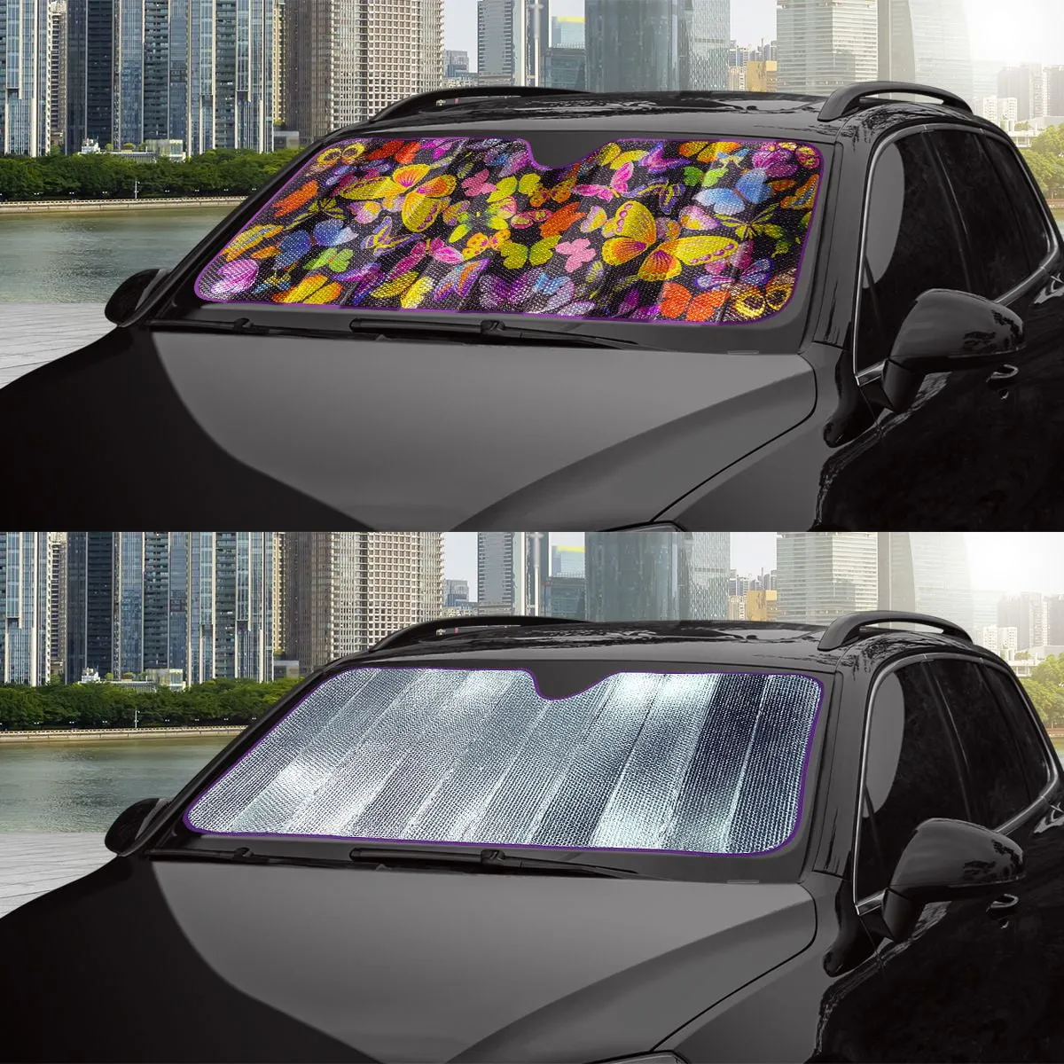 Universal Sun Shade Sedan SUV Hatchback Liftback Purple Butterfly 63'' x 28.5''