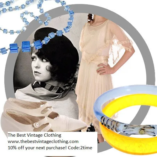Vintage 1920s Art Deco  Bangle Bracelet Blue Glass Gold Accents
