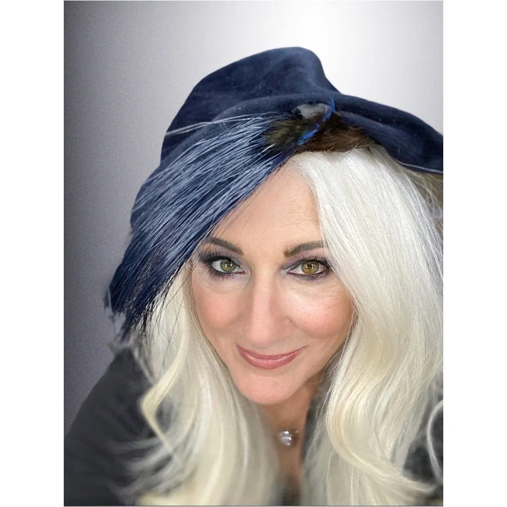 Vintage Ladies Hat Sweeping Feathers Reproduction Rose Valois Paris 1940s