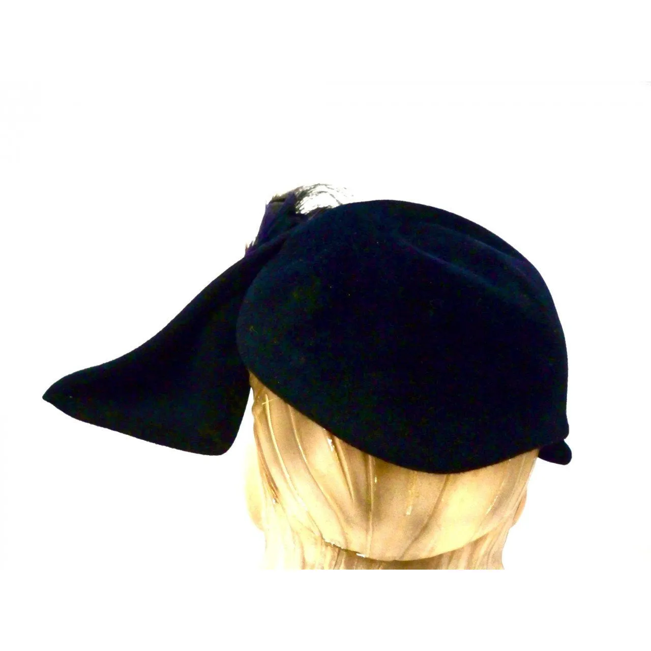 Vintage Ladies Hat Sweeping Feathers Reproduction Rose Valois Paris 1940s