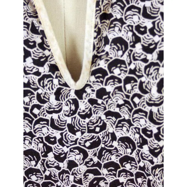 Vintage Womens Day Dress 1920s Black & White Abstract Print 36 Bust
