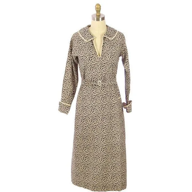 Vintage Womens Day Dress 1920s Black & White Abstract Print 36 Bust