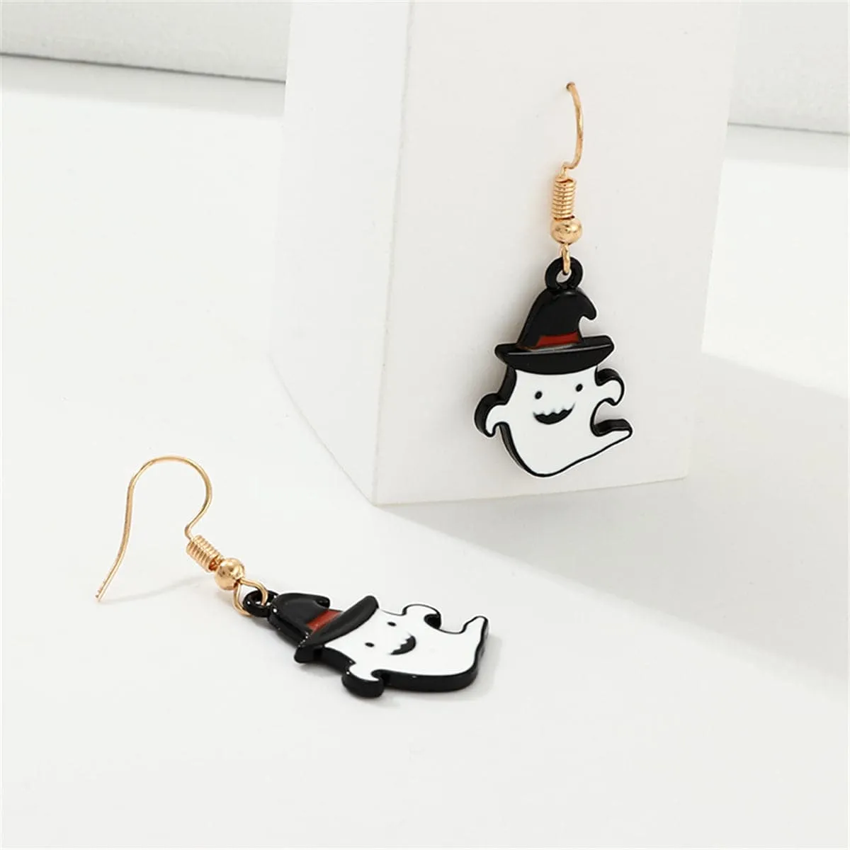 White Enamel & 18K Gold-Plated Ghost Drop Earrings