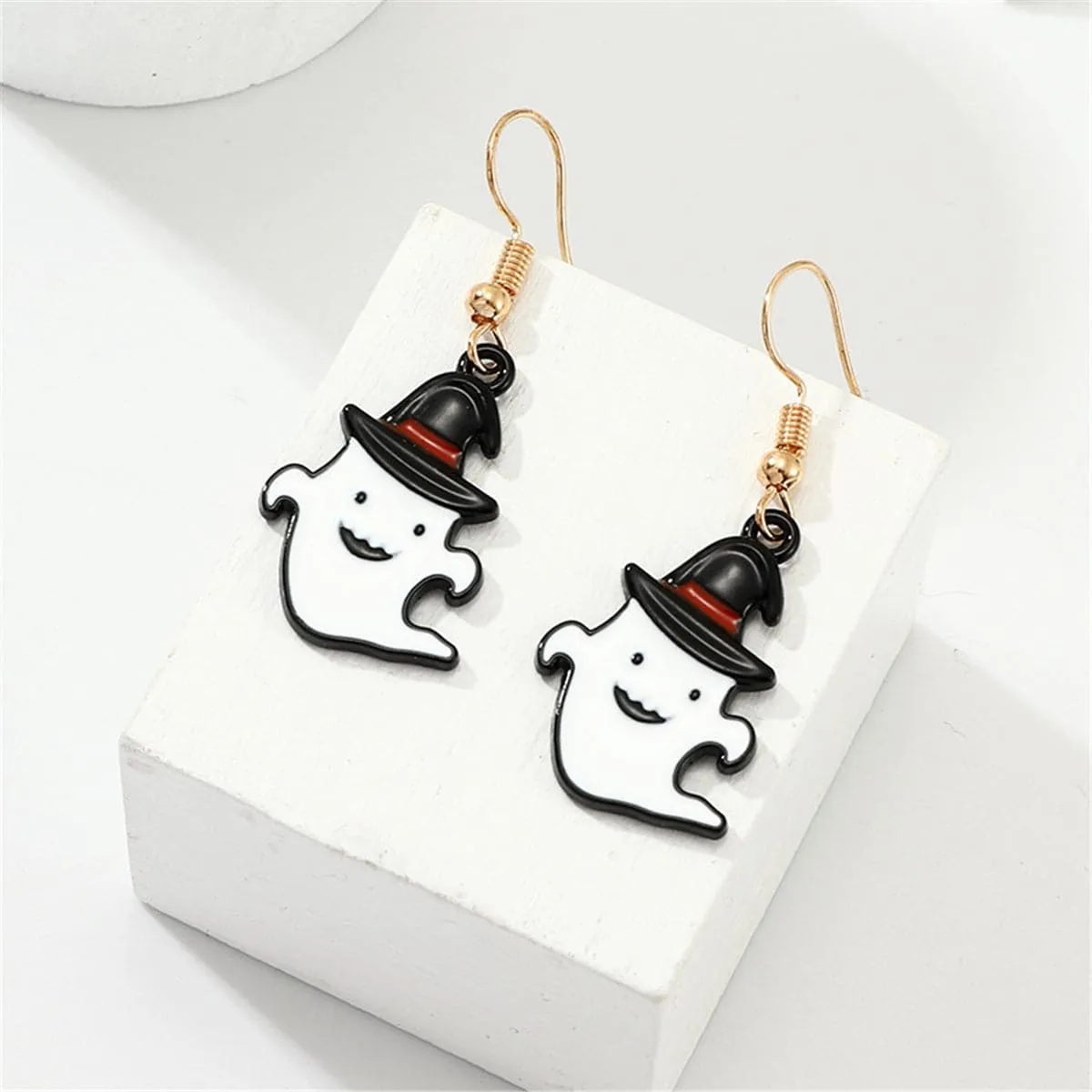 White Enamel & 18K Gold-Plated Ghost Drop Earrings