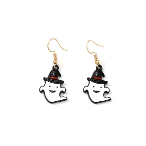 White Enamel & 18K Gold-Plated Ghost Drop Earrings