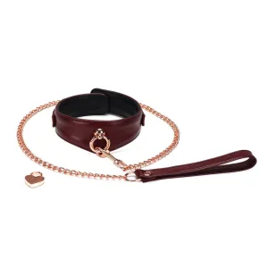 Wine Red Leather Collar with Leash and Lock